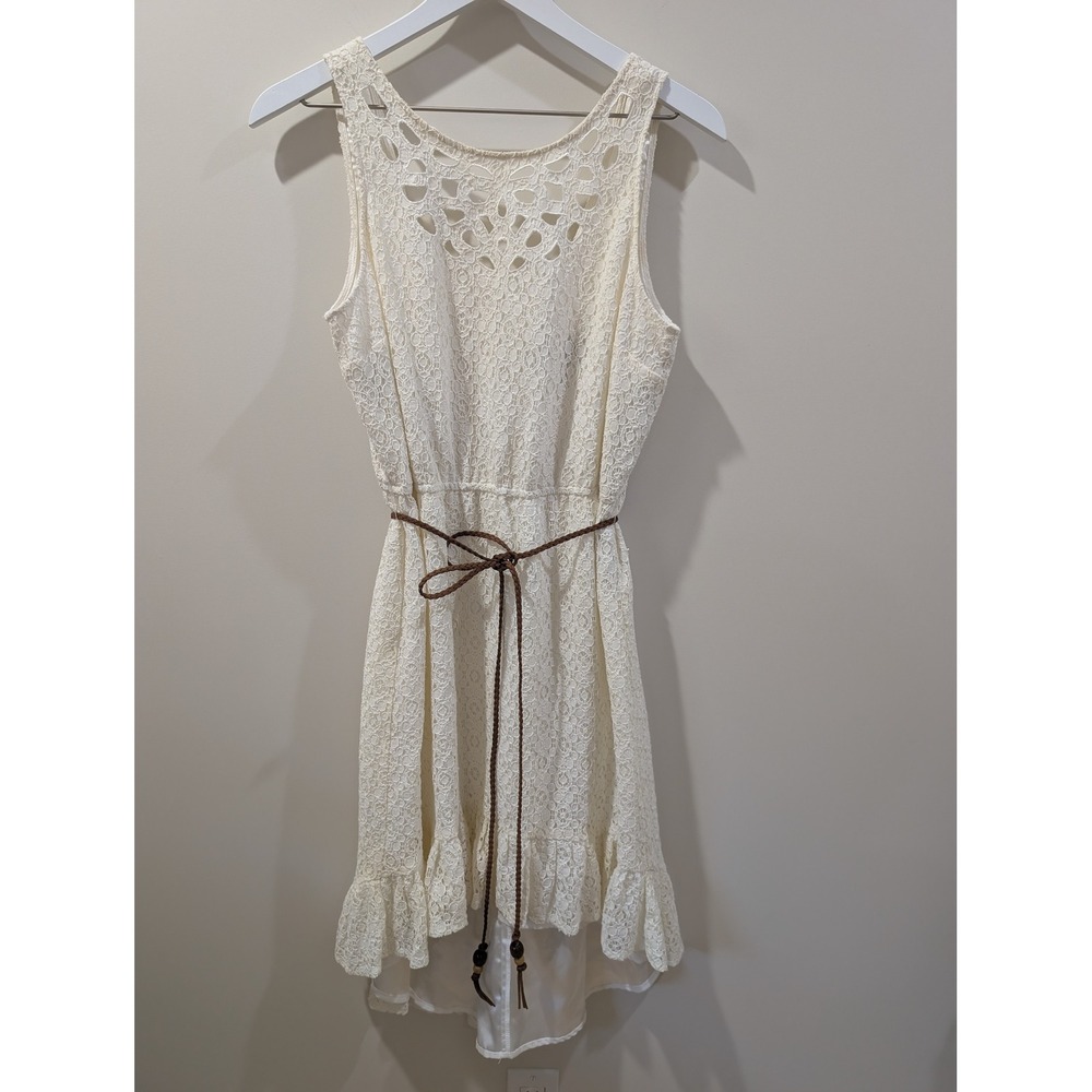 Miss Sixty M60 Cream Lace High Low Dress Sleeveless Ruffle Western Boho Size 8